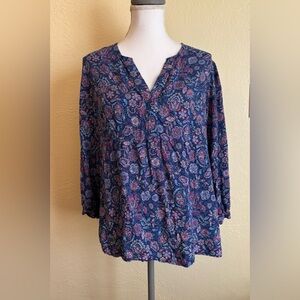J. Jill Floral Print Blue and Pink Blouse size Large